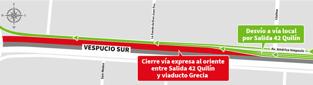 A partir de este domingo: Implementarán desvío en autopista Vespucio Sur por construcción de trinchera oriente de vías expresas de AVO II